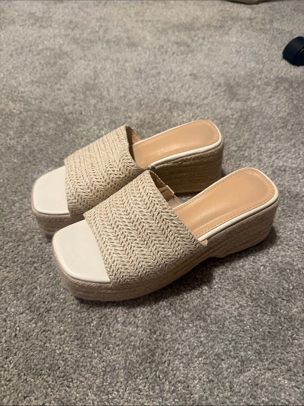 Beige Woven Slide Platform Sandals - Women